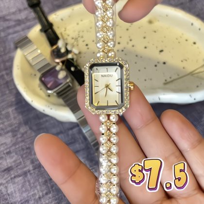 Pearl strap watch-gold