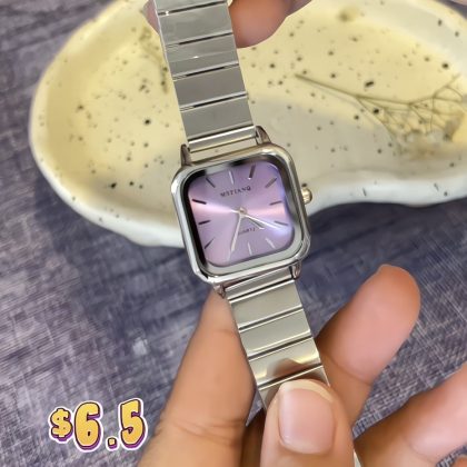 Steel square frame watch-purple