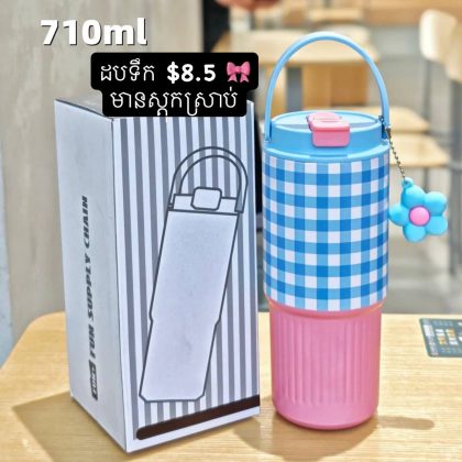 Gingham Blue Tumblr with Handle